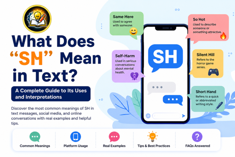 What Does "SH" Mean in Text? A Complete Guide to Its Uses and Interpretations Have you ever received a message that simply said "SH" and wondered what it meant? You're not alone. Texting abbreviations evolve quickly, and the same two letters can have completely different meanings depending on who sent the message, where you saw it, and the conversation itself. In most casual conversations, SH doesn't have just one definition. Instead, it's a flexible abbreviation used across text messages, social media, gaming communities, and even professional fields. While some people use it to mean "Same Here," others may use it for "So Hot," "Self-Harm" in sensitive discussions, or a technical abbreviation in medicine, aviation, or science. Understanding the context is the key to interpreting it correctly. This guide explains **the ** SH meaning in text, explores every common interpretation, shows real conversation examples, compares platform-specific usage, and helps you respond appropriately. By the end, you'll know exactly what does SH mean, when people use it, and how to avoid common misunderstandings. What Does "SH" Mean in Text? (Quick Answer) If you're looking for the short answer, here it is. The meaning of SH in text depends entirely on the conversation. In casual messaging, it often means "Same Here." In social media, it can also mean "So Hot." In more serious discussions, SH may refer to self-harm, while technical industries use it as an abbreviation for several professional terms. Quick Meaning Table Meaning Where It's Common Tone Same Here Text messages, chats Friendly So Hot Social media, comments Casual Self-Harm Mental health discussions Sensitive Short Hand Education, writing Professional Silent Hill Gaming communities Entertainment Technical abbreviations Medicine, science, aviation Professional The biggest mistake people make is assuming every SH abbreviation means the same thing. Context almost always reveals the intended meaning. Understanding the SH Meaning in Text The SH text meaning has grown alongside modern digital communication. As messaging apps became faster, users started shortening common phrases into acronyms and abbreviations. Today, abbreviations save time while making conversations feel casual. Examples include: LOL BRB IMO TBH SMH SH Unlike many abbreviations, SH acronym meaning isn't fixed. That makes it slightly harder to understand if you're unfamiliar with the conversation. For example: Person A I'm exhausted after work. Person B SH. Here, SH most likely means "Same Here." Now consider another example. Person A Did you see the new movie trailer? Person B The lead actor is SH 🔥 Now the meaning changes completely. Here, SH likely means "So Hot." These examples show why context matters far more than the letters themselves. Why Does SH Have Multiple Meanings? Unlike official abbreviations created by organizations, internet slang develops naturally. Different online communities create their own shorthand over time. For instance: Gamers often invent abbreviations unique to their games. Social media users shorten trendy phrases. Medical professionals use standardized abbreviations. Students create shortcuts for class notes. Friends invent inside abbreviations only they understand. As these communities overlap, the same abbreviation starts carrying several meanings. That's exactly what happened with SH. This also explains why searching "what does SH stand for" often returns several different answers. The Most Common Meanings of SH in Text Messages Let's look at the meanings you're most likely to encounter. SH Means "Same Here" Among casual conversations, this is one of the most common interpretations. Instead of typing: I feel the same way. Someone simply replies: SH This makes conversations faster while keeping them friendly. Example Conversation Alex I can't wait for the weekend. Jordan SH! Emma This weather is amazing. Chris SH 😊 When People Use It People often use SH meaning in chat when they want to agree quickly. Common situations include: Agreeing with opinions Sharing emotions Confirming experiences Joining group conversations Responding without typing a full sentence Because texting favors speed, abbreviations like this continue growing in popularity. SH Means "So Hot" Another common SH slang meaning appears on social media. Here, SH describes someone attractive or something visually impressive. For example: That outfit is SH 🔥 or She's SH. This meaning appears more often on: Instagram TikTok Snapchat X (formerly Twitter) Although this usage exists, it's less universal than "Same Here." SH Means "Self-Harm" In mental health discussions, SH often stands for self-harm. This interpretation deserves careful handling because it's sensitive and context-dependent. For example: My friend mentioned SH today. Here, assuming the abbreviation means "Same Here" would completely change the conversation. Whenever SH appears alongside discussions about mental health, counseling, recovery, or emotional wellbeing, readers should consider this interpretation. If you're unsure, politely asking for clarification is the safest response. SH Means Short Hand Students and professionals sometimes use SH to mean shorthand writing. For example: Please use SH for your lecture notes. Although shorthand writing isn't as common today because of digital devices, the abbreviation still appears in educational settings. SH Means Silent Hill Gamers frequently recognize SH as Silent Hill, the well-known horror game series. Examples include: SH remake looks amazing. or Have you played SH 2? Gaming communities often understand this meaning immediately without additional explanation. How Context Determines the SH Meaning One abbreviation. Many interpretations. So how do you know which one someone actually meant? Professional linguists call this contextual interpretation. Instead of focusing only on the abbreviation, examine the surrounding information. Consider these questions. What Is the Conversation About? This is the easiest clue. If everyone is discussing weekend plans: SH probably means "Same Here." If everyone is discussing horror games: SH probably means Silent Hill. If everyone is discussing mental health: SH likely refers to self-harm. The topic usually answers the question. Who Sent the Message? Different groups develop different communication habits. Teenagers often use internet slang. Gamers use gaming abbreviations. Medical workers use professional abbreviations. Teachers may use educational abbreviations. Knowing who's speaking immediately narrows the possibilities. Which Platform Are You Using? Different platforms encourage different language. Platform Most Common SH Meaning SMS Same Here WhatsApp Same Here Snapchat Same Here or So Hot Instagram So Hot TikTok So Hot or trend-specific meanings Discord Gaming-related meanings Facebook Depends on the conversation Platform culture plays a major role in modern digital communication. Look for Emojis Emojis provide excellent clues. For example: SH ❤️ Usually positive. SH 🔥 Likely means "So Hot." SH 😢 May indicate a serious discussion. Combining emojis with surrounding text often removes ambiguity. What Does SH Mean on Different Platforms? Not every platform uses abbreviations the same way. That's because each platform has its own audience and communication style. Let's examine the most popular messaging platforms. SH Meaning on Snapchat Snapchat encourages short, fast conversations. Because messages disappear quickly, users rely heavily on abbreviations. The most common SH meaning on Snapchat includes: Same Here So Hot Examples: I'm skipping class. SH 😂 That filter makes you SH. Snapchat users frequently combine abbreviations with emojis instead of writing full sentences. SH Meaning on Instagram Instagram conversations usually revolve around photos, reels, and comments. Here, SH meaning on Instagram often refers to appearance. Examples: Your vacation pictures are SH! That's SH 🔥 However, private direct messages may use SH differently depending on the conversation. SH Meaning on TikTok TikTok trends change rapidly. New abbreviations appear almost every month. Currently, SH meaning on TikTok most commonly appears as: So Hot Same Here Trend-specific community slang Always read nearby comments before assuming a definition. One creator's audience may use SH differently than another's. SH Meaning on WhatsApp WhatsApp conversations resemble traditional texting. That makes Same Here the most frequent interpretation. Examples include: I'm running late. SH. I loved the movie. SH! Because WhatsApp is used by families, coworkers, and friends, context becomes especially important.